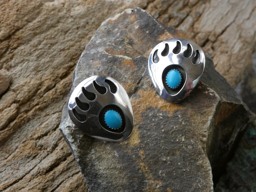 Native American Made Navajo Shadowbox Bear Paw Turquoise & Sterling ...