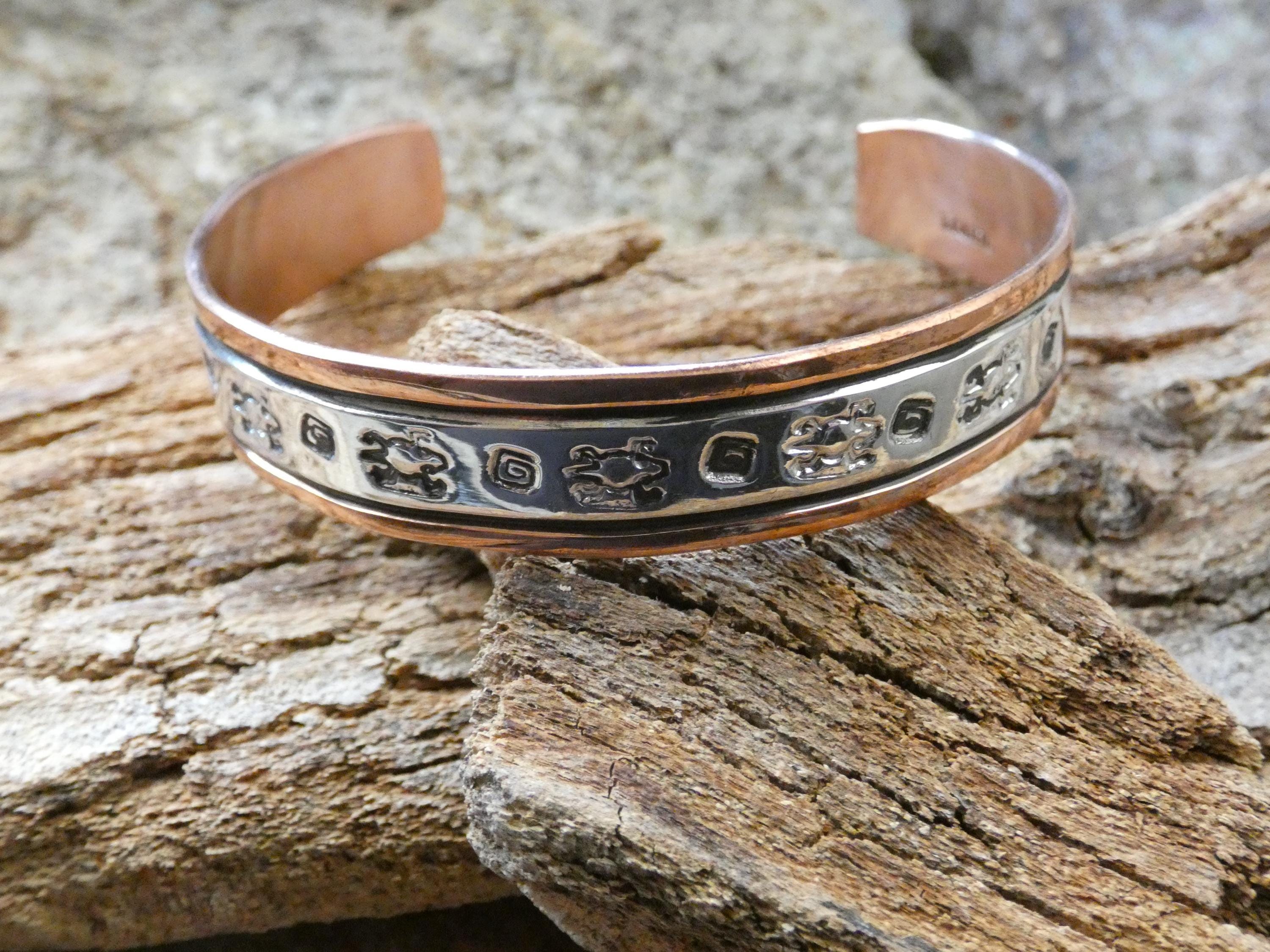 Gecko Lizard Handcrafted Littl Native American Navajo Hand Stamped  Copper Sterling Silver Cuff Bracelet Free Shipping Gift Box A41