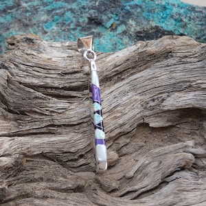 Southwest Sterling Silver 925 Sugilite & White Opal Inlayed Double Sided Bar Petite Pendant Two Looks One low Price  Free Shipping NEW T7