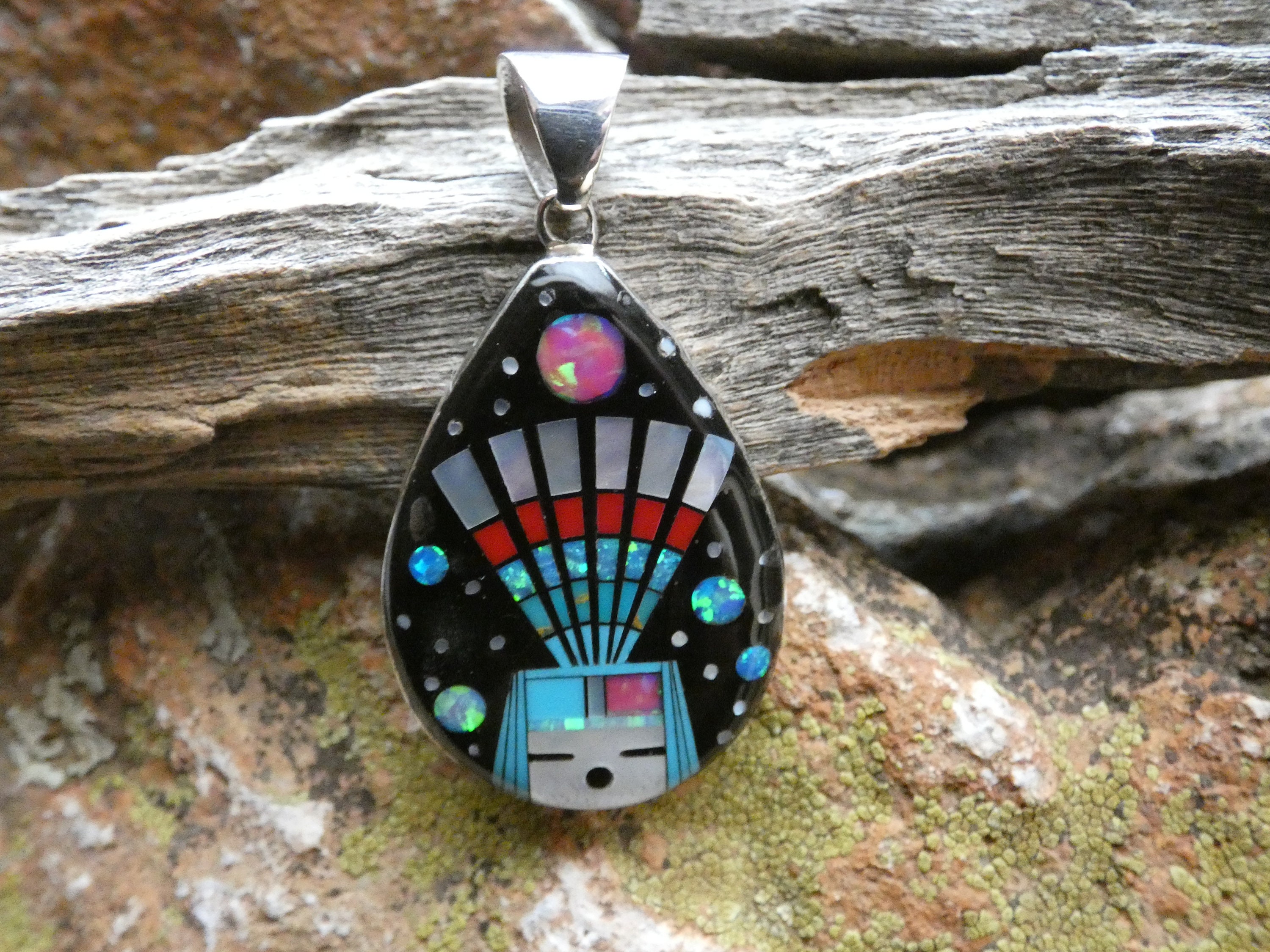 Outer Space Inlay Cosmic Native American Navajo Kachina Turquoise Sterling Silver Bracelet Outer Space Inlay Cosmic Native American Navajo Kachina Turquoise Sterling Silver Bracelet
