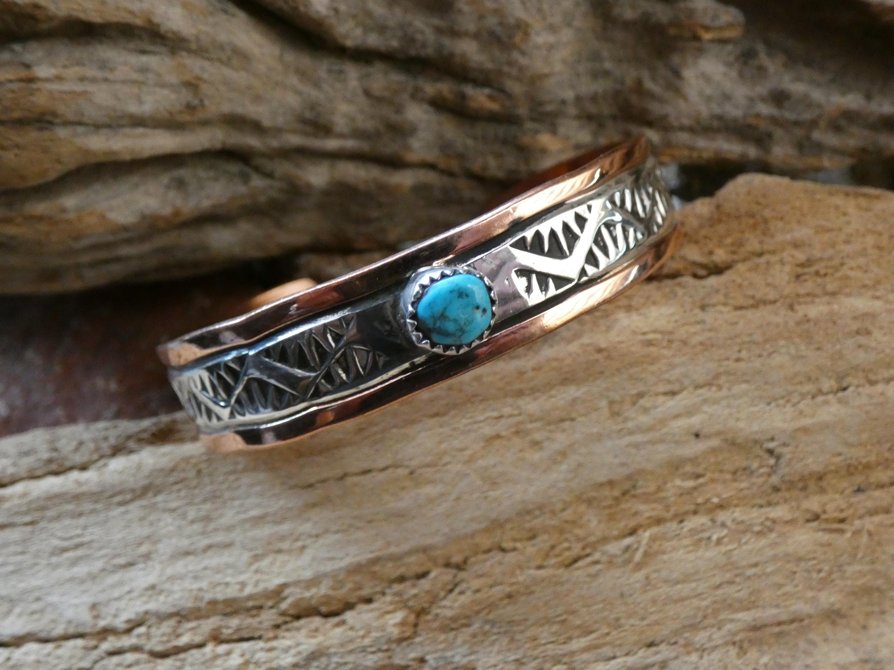 Native American Navajo Hand Stamped Handcrafted Copper & Sterling