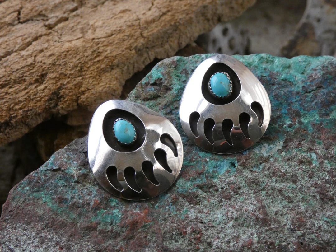 Bear Paw Turquoise & Sterling Silver 925 Native American Made Navajo ...