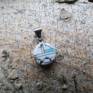 Pendentif avec incrustations artisanales bleu et blanc, petit cercle, petit cercle, argent sterling 925, livraison gratuite, sac cadeau AL91