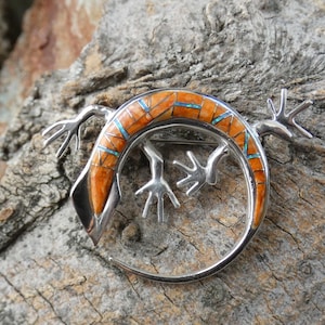 Ödlegeko Sterlingsilver 925 Vackert handgjort i USA Taggig ostron & opal ädelstensnål Broschhänge Fri frakt Presentask AG55