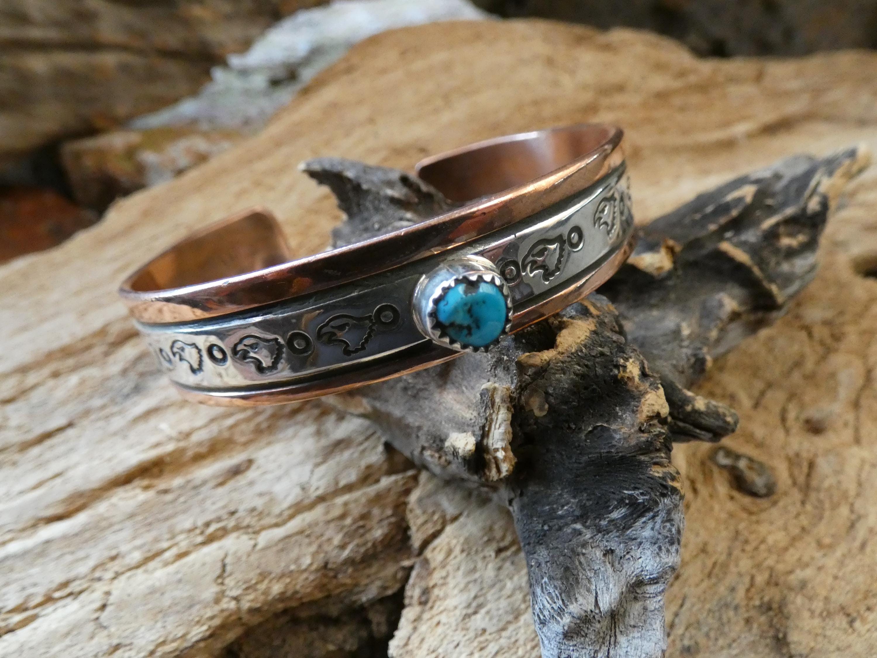 Native American Navajo Eagle Hawk Handcrafted Copper & Sterling
