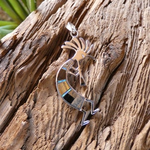 Kokopelli Tiger&#39;s Eye, Onyx & Opal Sterling Silver Inlayed Southwestern Handcrafted Pendant Made In USA Free Gift Bag Free Shipping NEW Z28