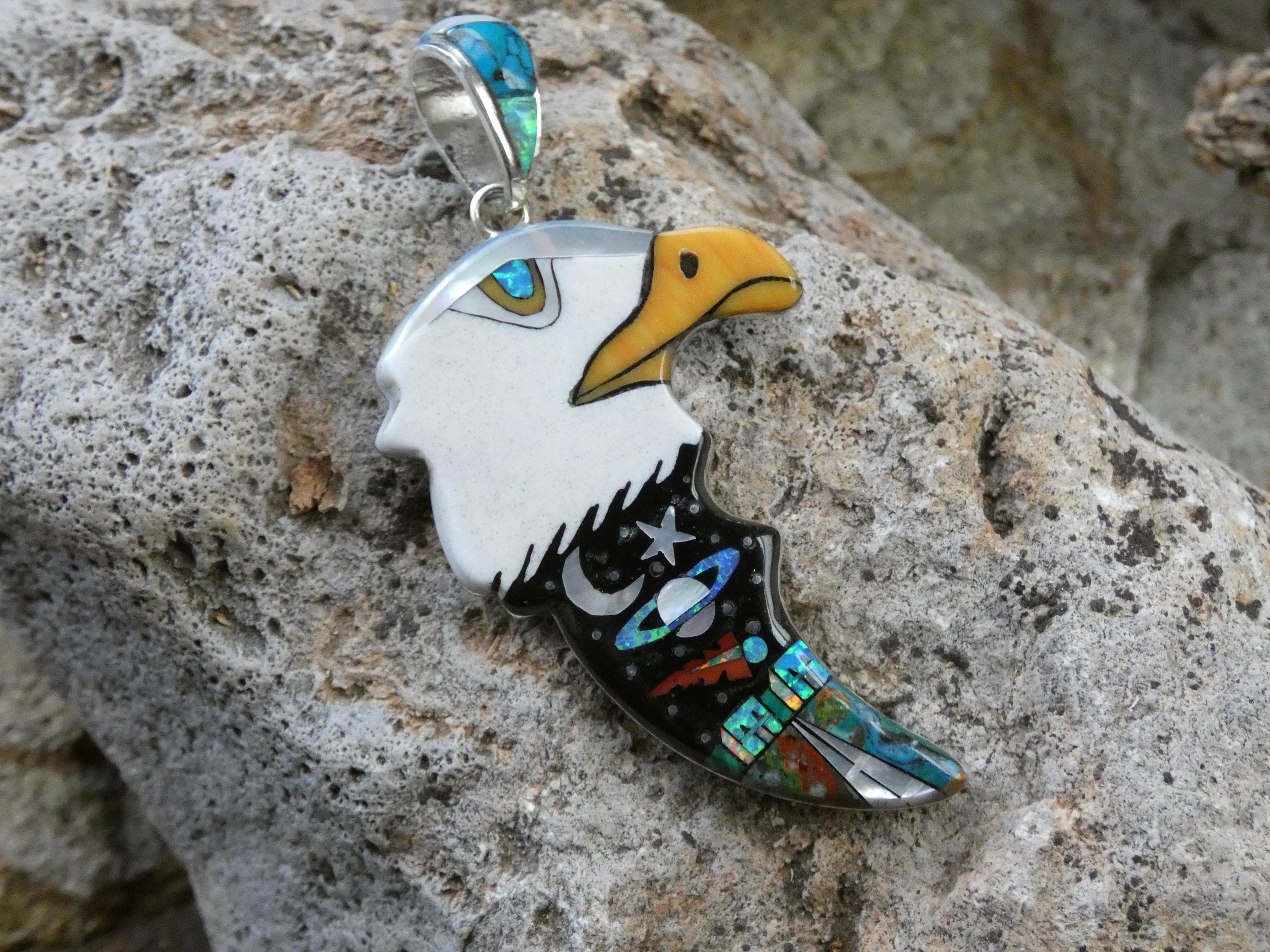 Native American Big Kachina Turquoise Space Planet Sterling Silver Thick Ring Native American Big Kachina Turquoise Space Planet Sterling Silver Thick Ring