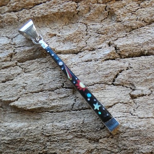 Colgante de barra con microincrustaciones de piedras preciosas múltiples en plata de ley 925 hecha a mano con diseño de luna llena y estrella fugaz y cielo nocturno, envío gratis, bolsa de regalo AB90