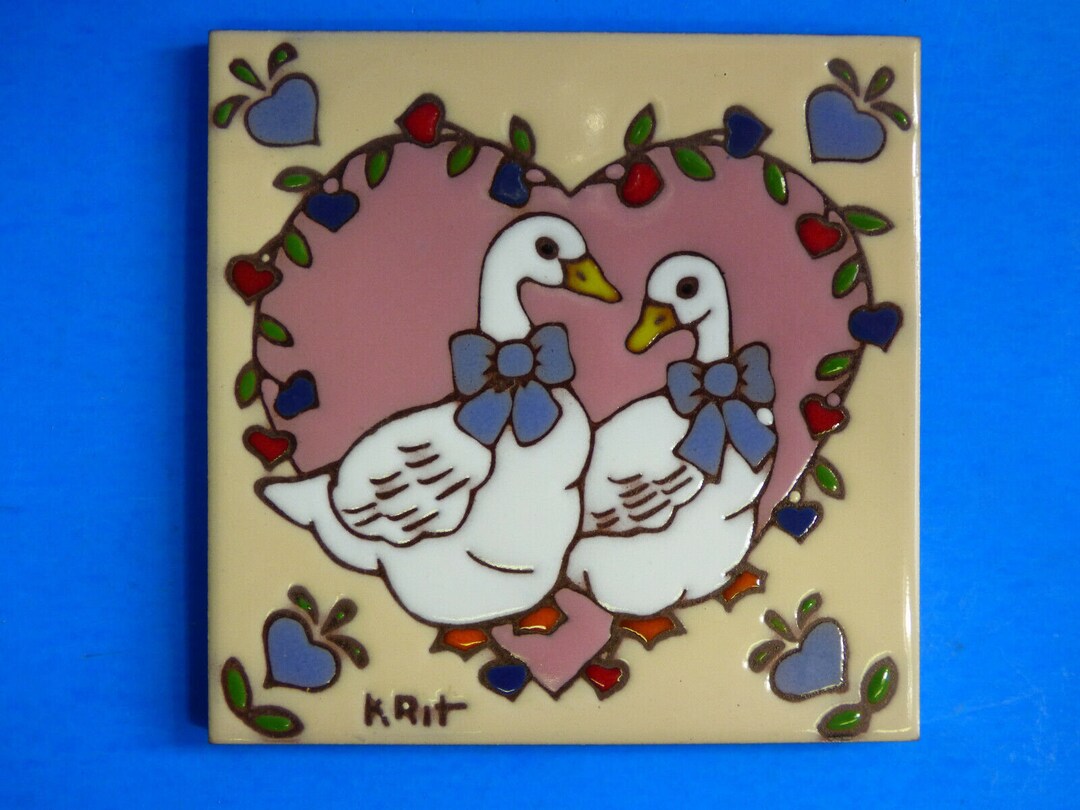 Ceramic Art Tile 6 x6 Cute Country Geese With Hearts Bows Indoor Or ceramic-art-tile-6-x6-cute-country-geese-with-hearts-bows-indoor-or