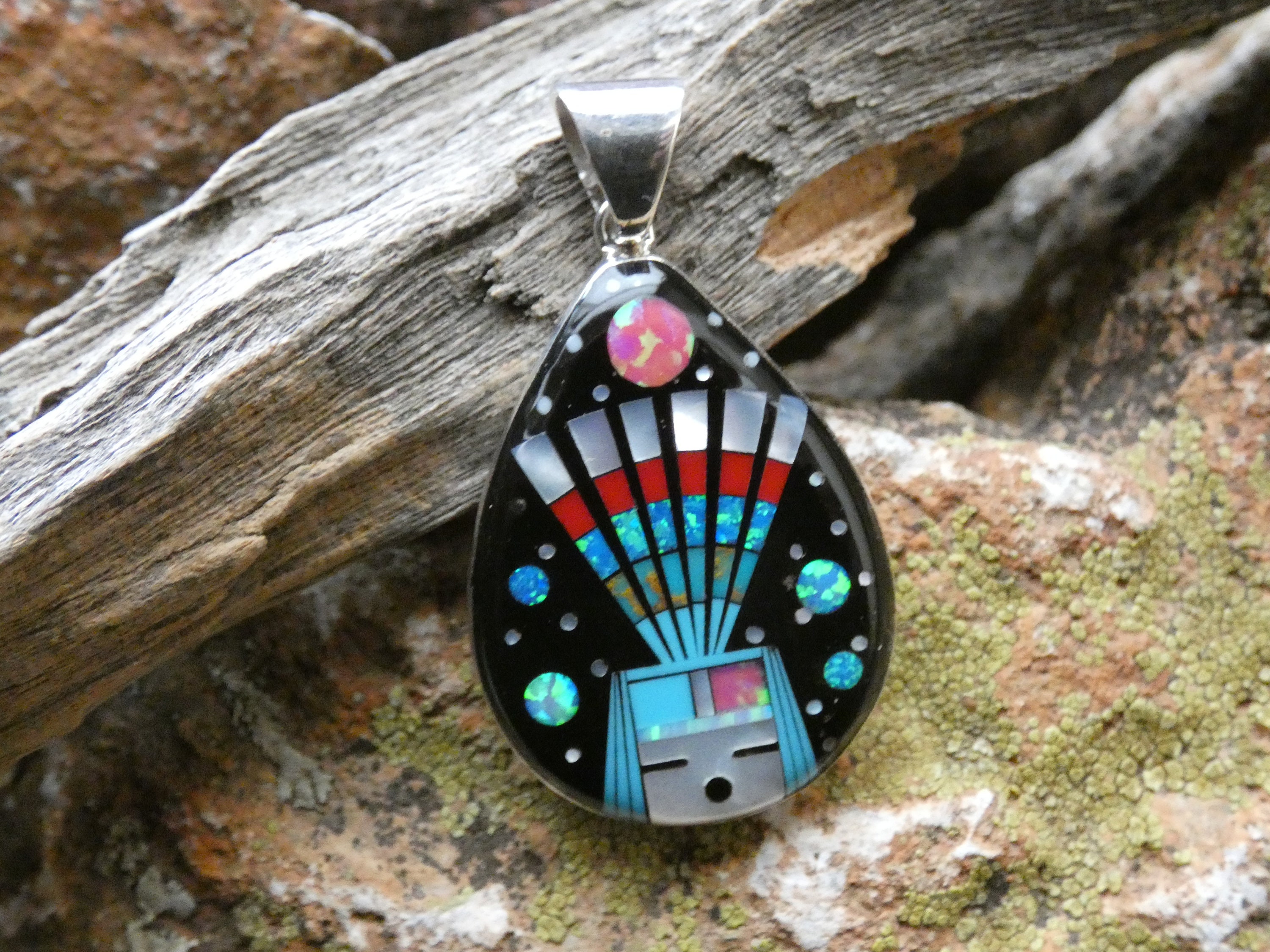 Cosmic Outer Space Inlay Native American Navajo Opal Coral Sterling Silver Ring Cosmic Outer Space Inlay Native American Navajo Opal Coral Sterling Silver Ring