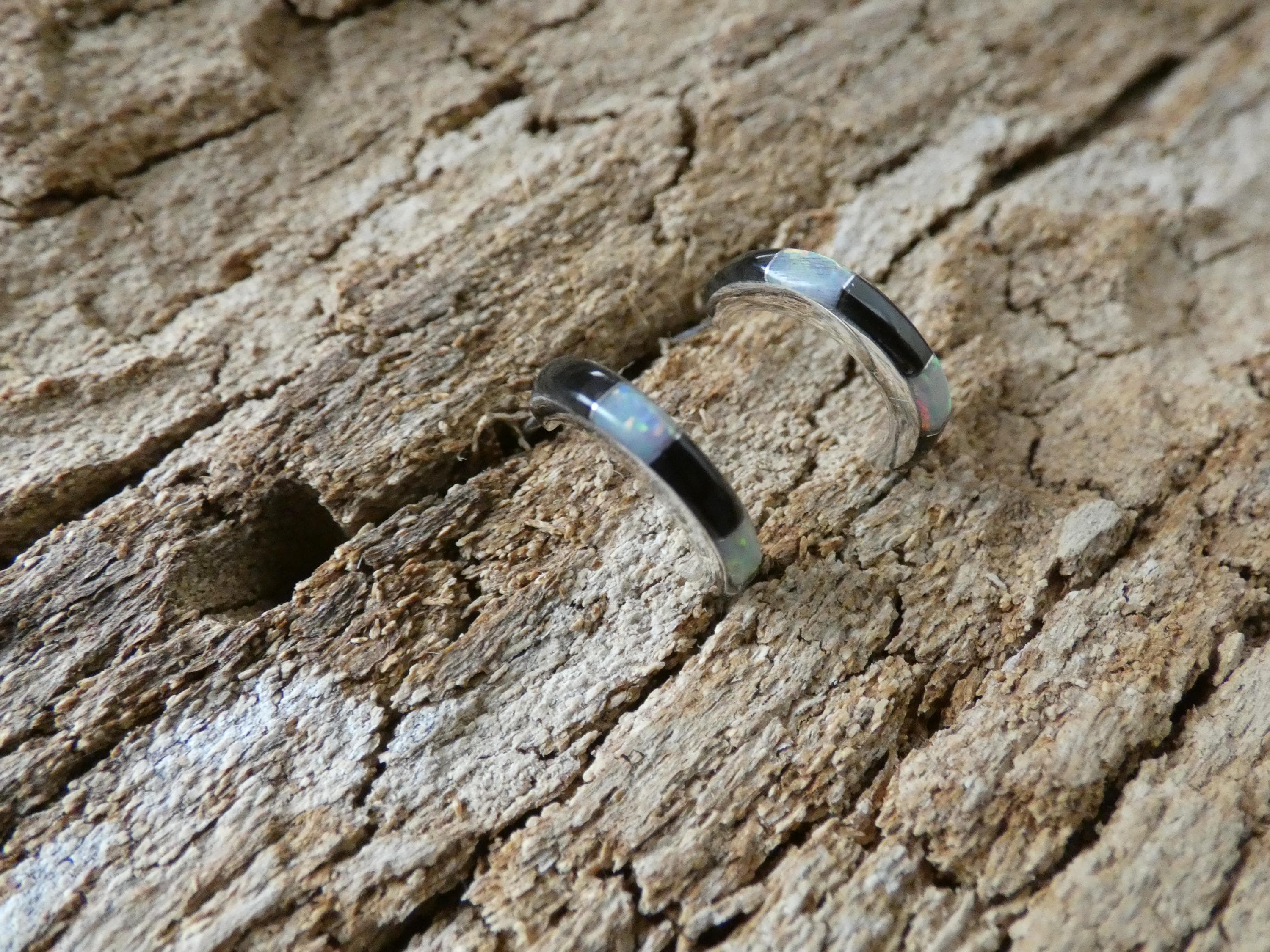 Beautiful Black Onyx With Opal Gemstone Handcrafted Sterling Silver 925 Petite Small Hoop Post Earrings Free Shipping Gift Box NEW AF35