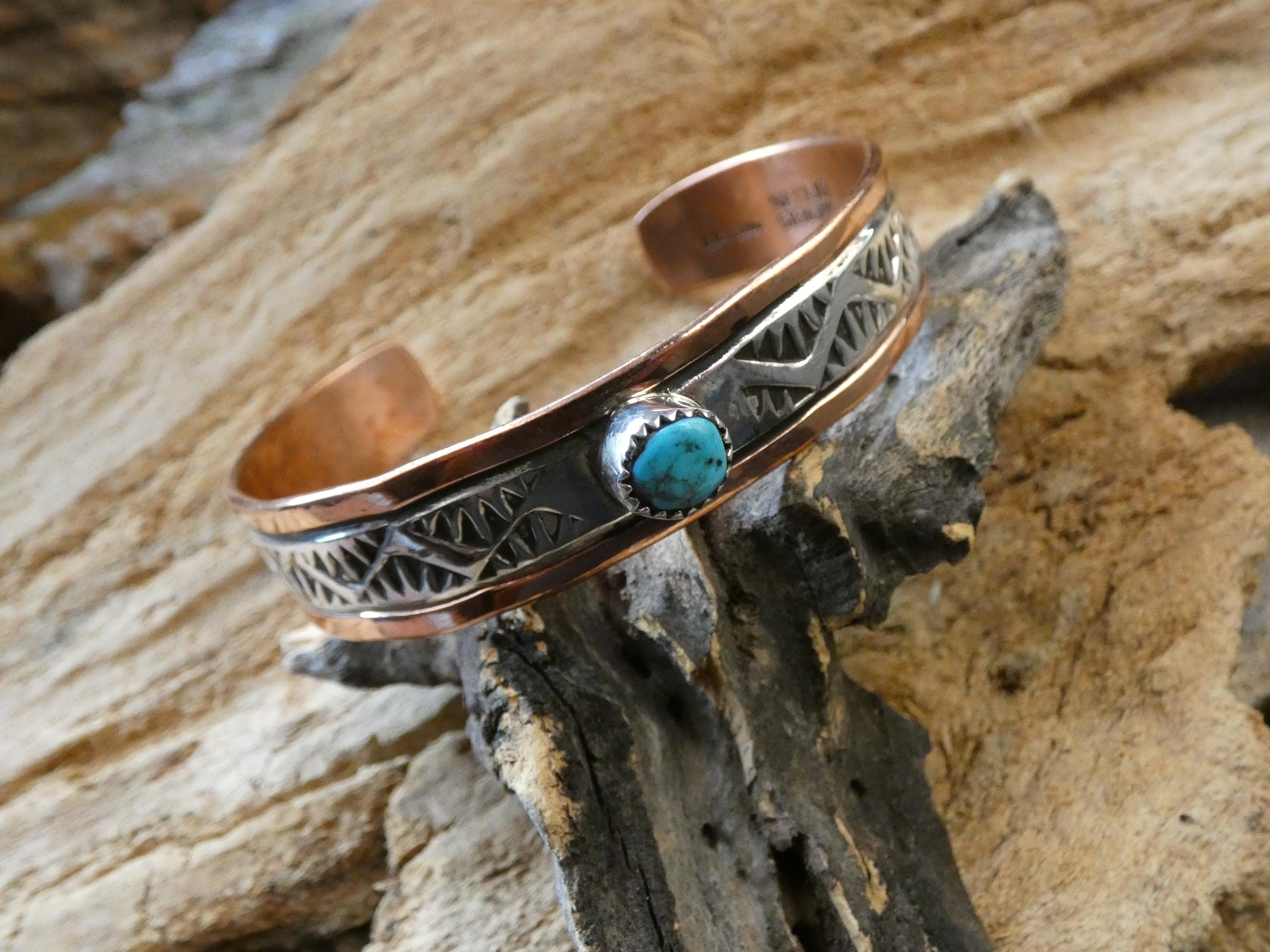 Native American Navajo Hand Stamped Handcrafted Copper & Sterling