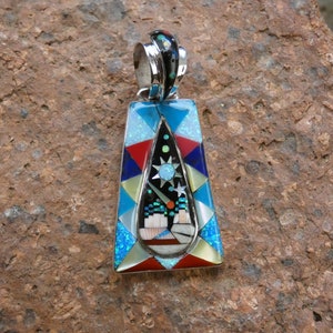 Colorido Starry Night Sky Stars Handcrafted Micro Inlayed Multi Gemstone & Fire Opal Set en plata esterlina 925 colgante Free Ship New F32
