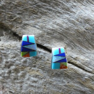 Multi Gemstone With Opal Gemstone Petite Post Handcrafted Southwestern Earrings Sterling Silver 925  Free Shipping FREE Gift Box NEW AA59