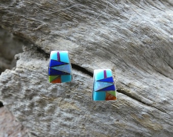 Multi Gemstone With Opal Gemstone Petite Post Handcrafted Southwestern Earrings Sterling Silver 925  Free Shipping FREE Gift Box NEW AA59