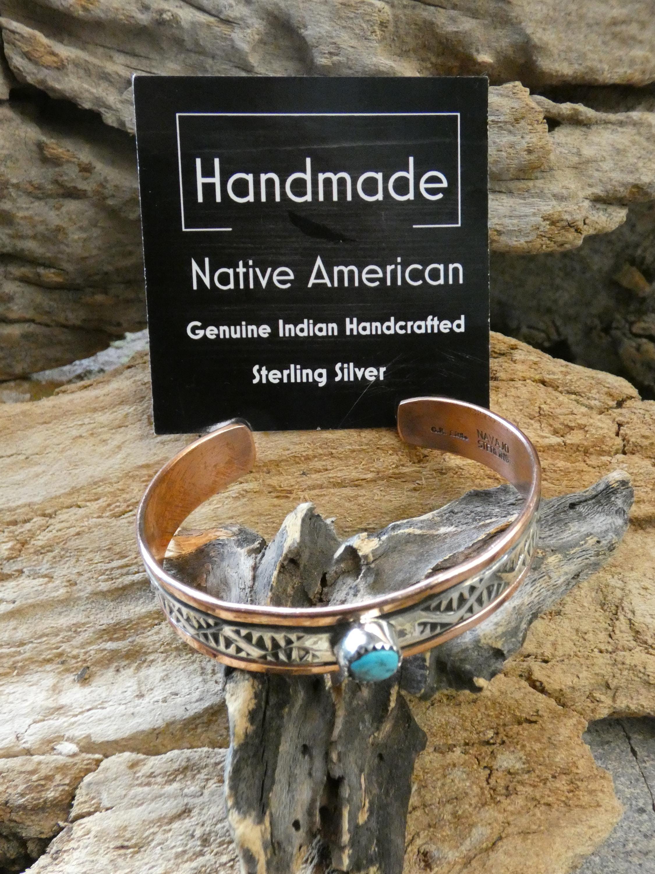 Native American Navajo Hand Stamped Handcrafted Copper & Sterling
