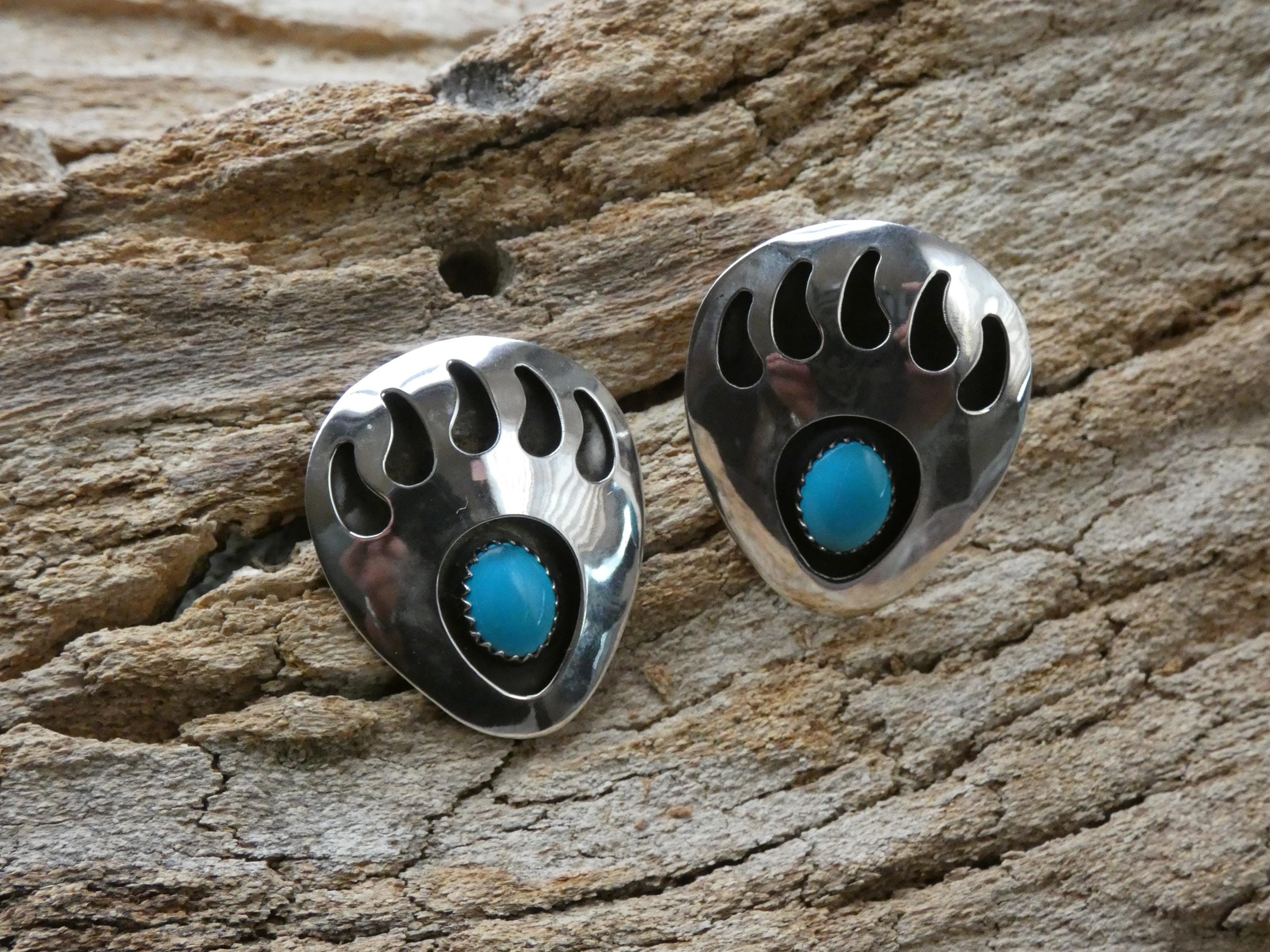 Native American Made Navajo Shadowbox Bear Paw Turquoise & Sterling ...