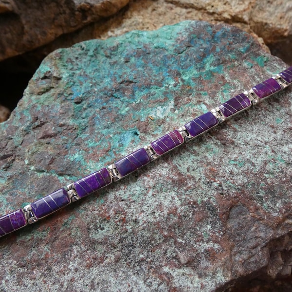 Purple Sugilite Handcrafted Gemstone Hinged Link Adjustable 7 to 7.25 inch Unisex Bracelet Sterling Silver 925 Free Shipping Gift Box AZ34