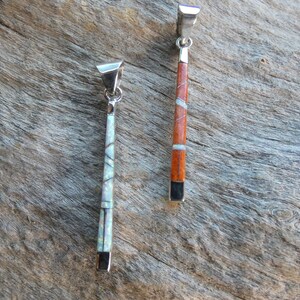 Double Sided Petite Bar Pendant Southwest Sterling Silver 925 Orange Coral & White Opal Inlayed Two Looks One Low Price! Free Ship NEW W53
