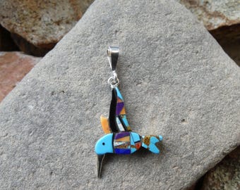 Hummingbird Handcrafted Southwestern Sterling Silver Beautiful Multi Color Gemstone Nice Size Pendant Free Shipping Gift Bag NEW AC86