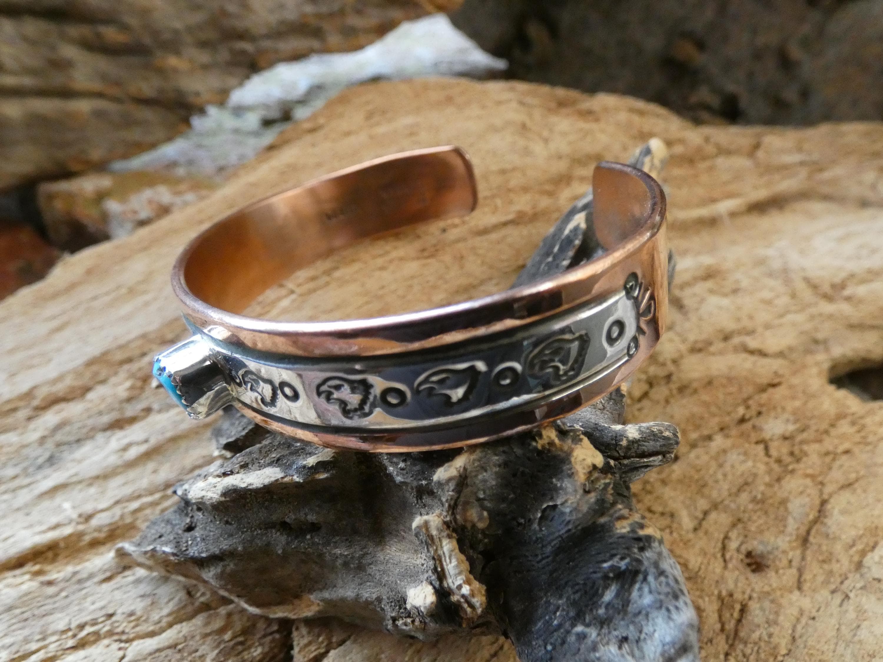Native American Navajo Eagle Hawk Handcrafted Copper & Sterling