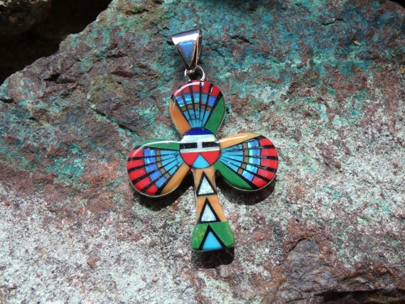 Zuni Sun God Sunface Southwest Design Handmade Multi Gemstone Fire