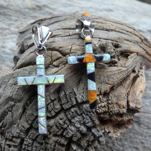 Double Sided Two Looks On One Cross Pendant Spiny Oyster Black Onyx Multi Gemstone Opal Sterling Silver Handcrafted Free Shipping NEW Y49