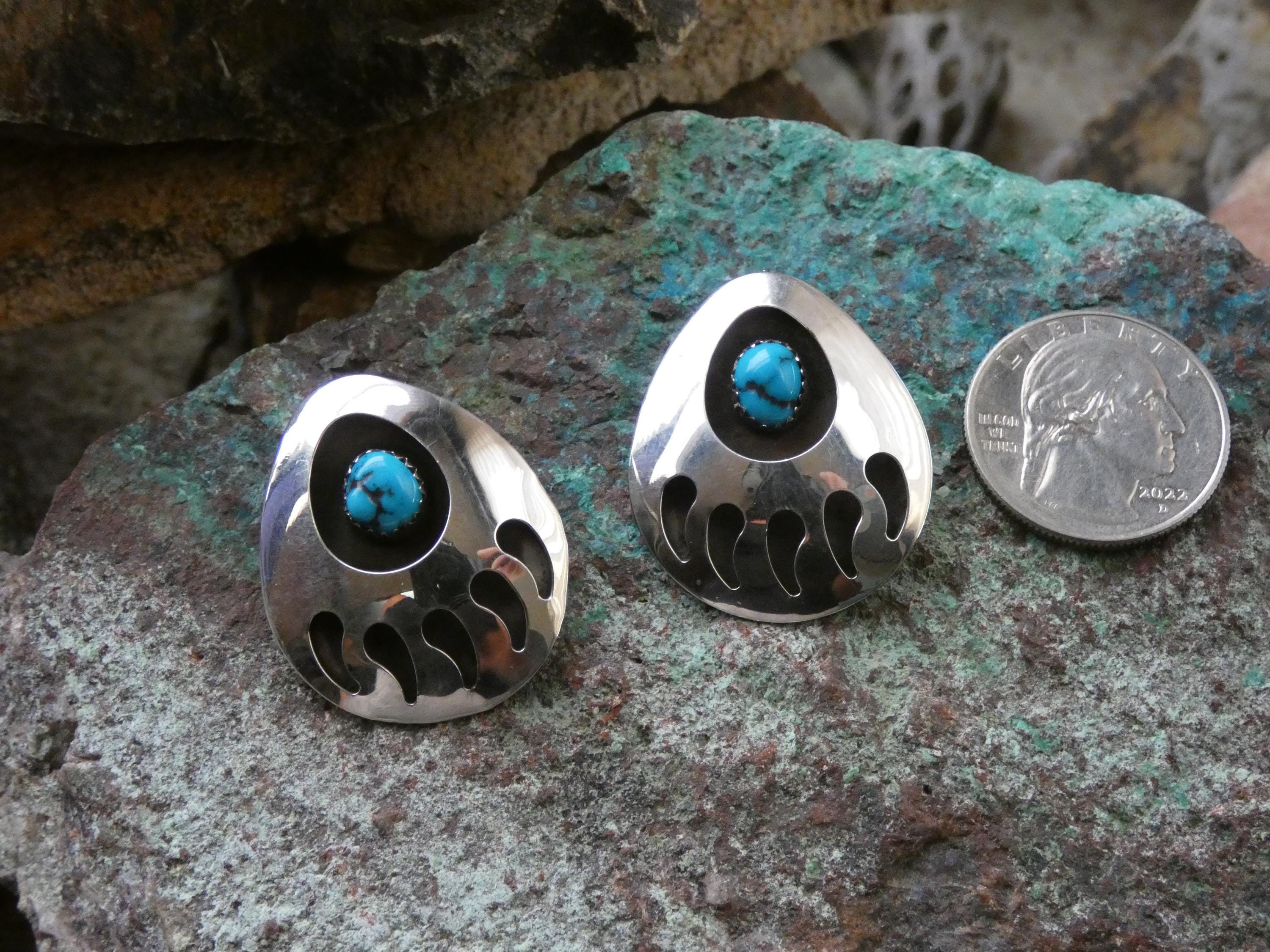 Native American Made Navajo Shadowbox Bear Paw Turquoise & Sterling ...