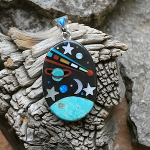 Planeta Tierra Galaxia Cielo Nocturno Estrella Fugaz Hecho a Mano Micro Inlayed Multi Gemstone Colgante Plata de Ley 925 Envío Gratis NUEVO B32