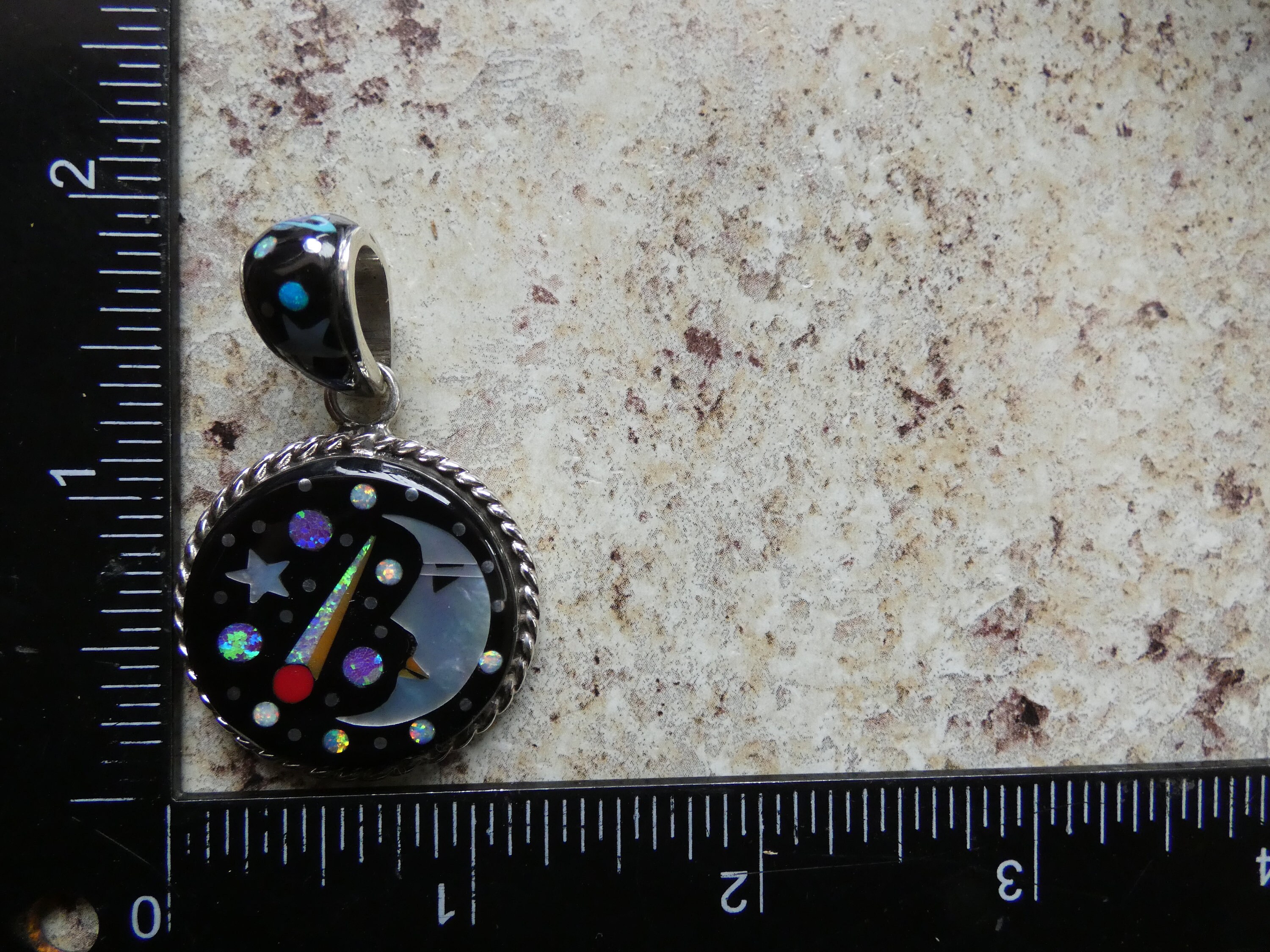 三日月 銀河 夜空 星 手作り マルチジェムストーン & ファイアー