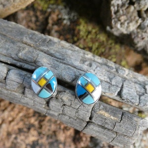 Multi Gemstone Mix Handcrafted Oval Bezel Set Stud Post Nice Southwestern Sterling Silver 925 7mm Earrings Free Shipping Gift Bag NEW  Y86