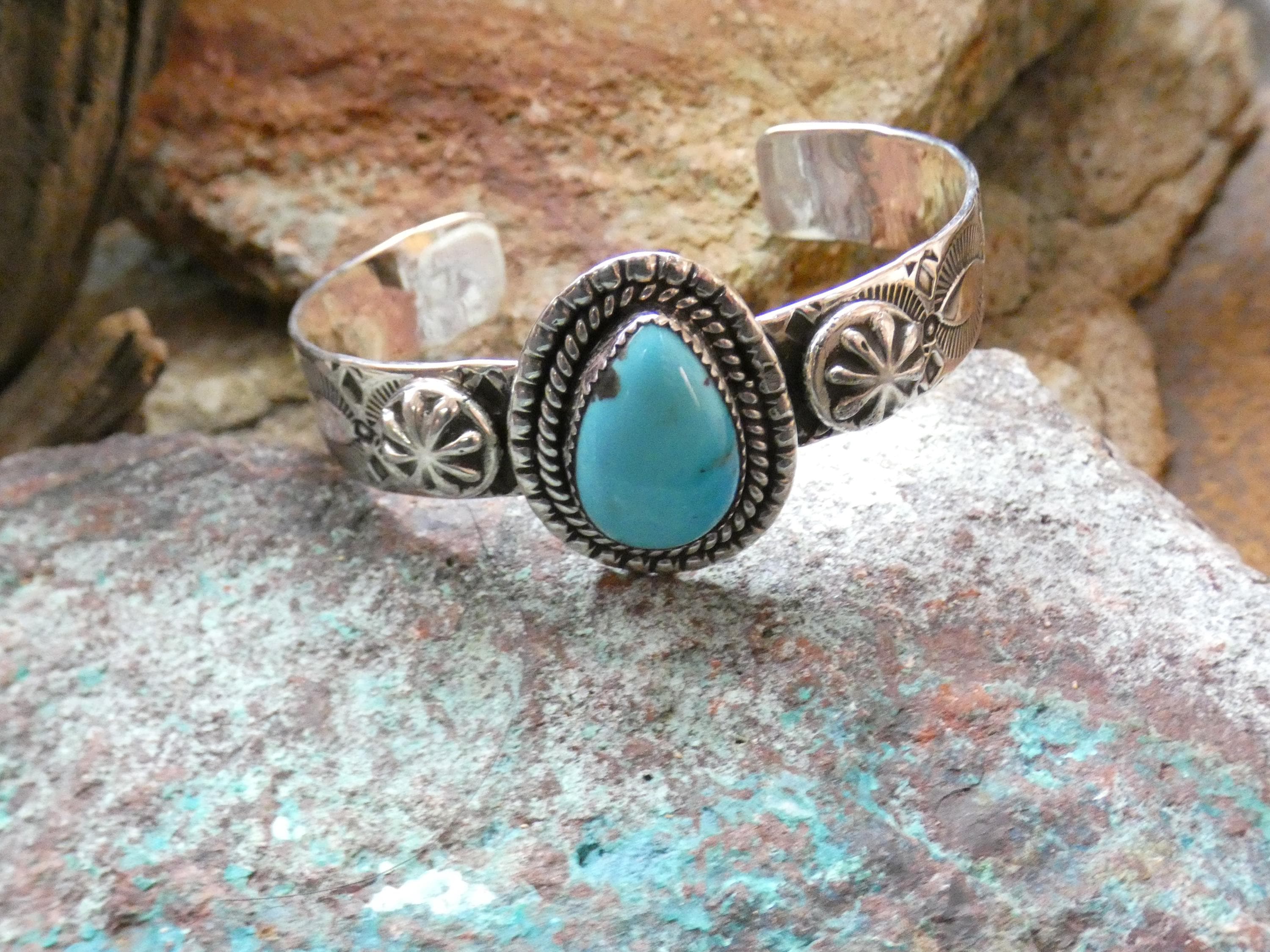 Turquoise Gemstone Navajo Sterling Silver 925 Hallmarked Hand