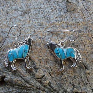 Türkis Howling Wolf Hund Coyote Sterling Silber Handgefertigte Edelstein & Opal Ohrringe 925 Französische Draht Haken Kostenloser Versand Geschenk Tasche Neue AO84