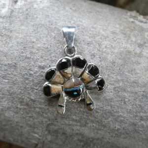 Gorgeous Zuni Sun God Tiger&#39;s Eye Onyx Gemstone & Opal Inlayed Pendant Southwestern Sterling Silver Handcrafted In USA Free Shipping P72