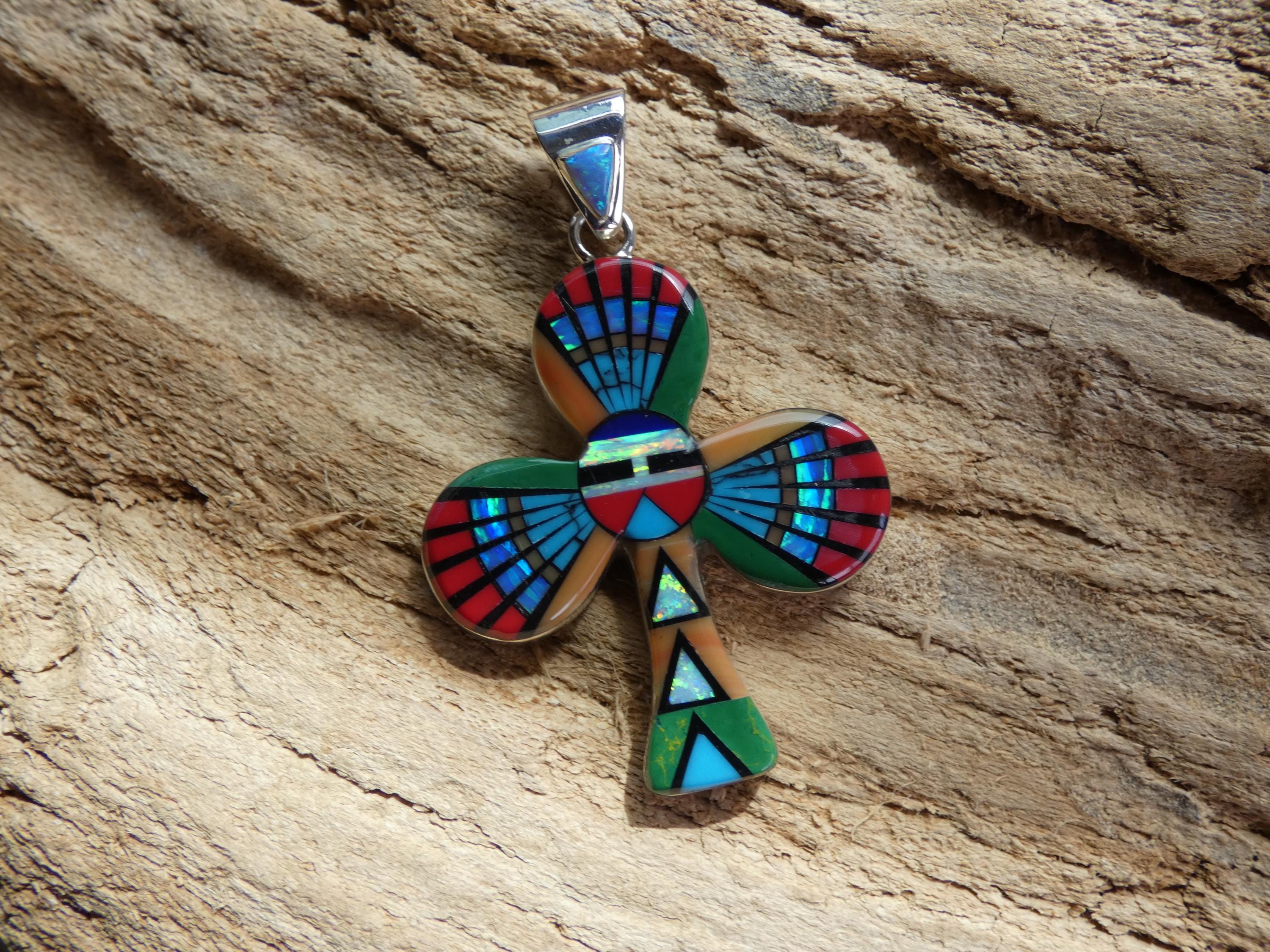 Zuni Sun God Sunface Southwest Design Handmade Multi Gemstone Fire