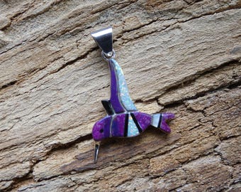 Hummingbird Handcrafted Southwestern Sterling Silver Beautiful Purple Sugilite Multi Gemstone Nice Size Pendant Free Shipping Gift Bag AC89