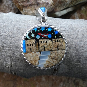 Southwestern Gorgeous Night Sky Shooting Star Moon Micro Inlay hecho a mano Colgante de piedras preciosas múltiples Plata de ley 925 Envío gratis NUEVO L86