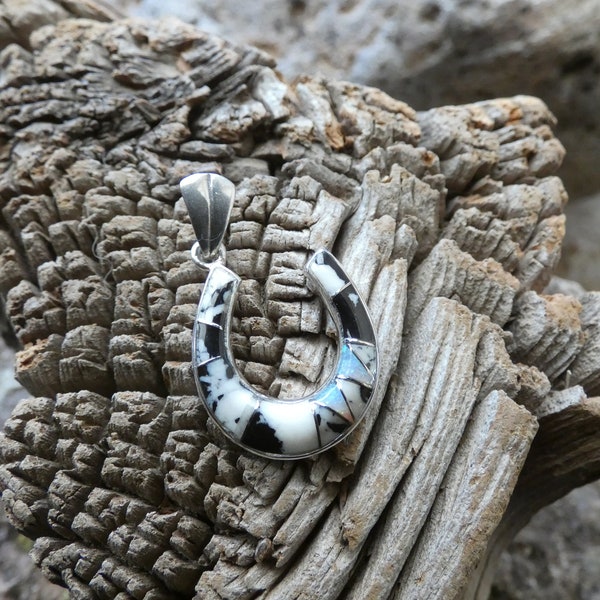 Fer à cheval porte-bonheur noir blanc buffle turquoise, pierre gemme et opale petite, fabriqué à la main aux États-Unis en argent sterling 925, pendentif livraison gratuite NOUVEAU O11