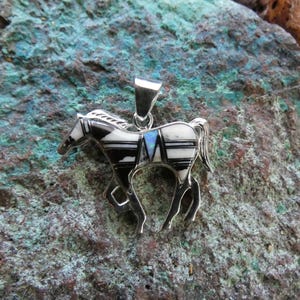 Horse Pony Stallion Southwestern Western Sterling Silver 925 Beautiful Buffalo Turquoise & Opal Unisex Pendant Free Shipping Gift Bag AW10