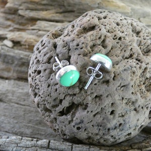 Green Gaspeite Round Bezel Set Stud Earrings 7mm Nice Handcrafted Southwestern Sterling Silver 925 Free Gift Bag Free Shipping New Y57