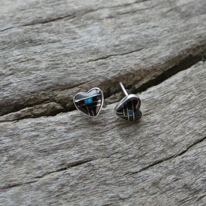 Cute Petite Heart Southwestern Sterling Silver 925 Beautiful Black Onyx & Opal Inlayed Small Stud Earrings Free Gift Bag Free Shipping B68