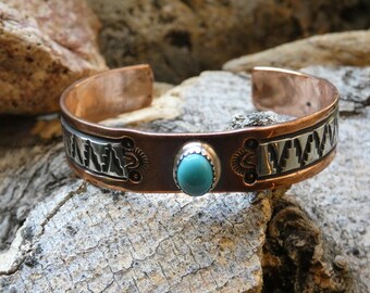 Navajo Indian Jewelry GF刻印　Bracelet Native American Navajo Hand Stamped Handcrafted Copper