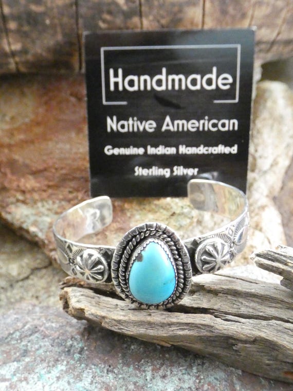 Turquoise Gemstone Navajo Sterling Silver 925 Hallmarked Hand
