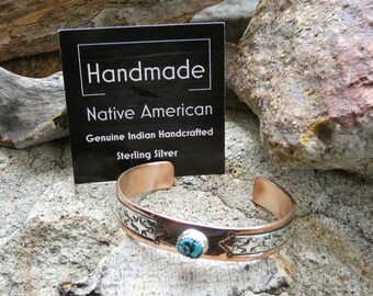 Native American Navajo Handcrafted Stamped Copper & Sterling