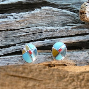 Great colorful Oval Bezel Set Stud Post Multi Gemstone Mix Southwestern Sterling Silver 925 7mm Earrings Free Shipping Gift Bag NEW  Y83