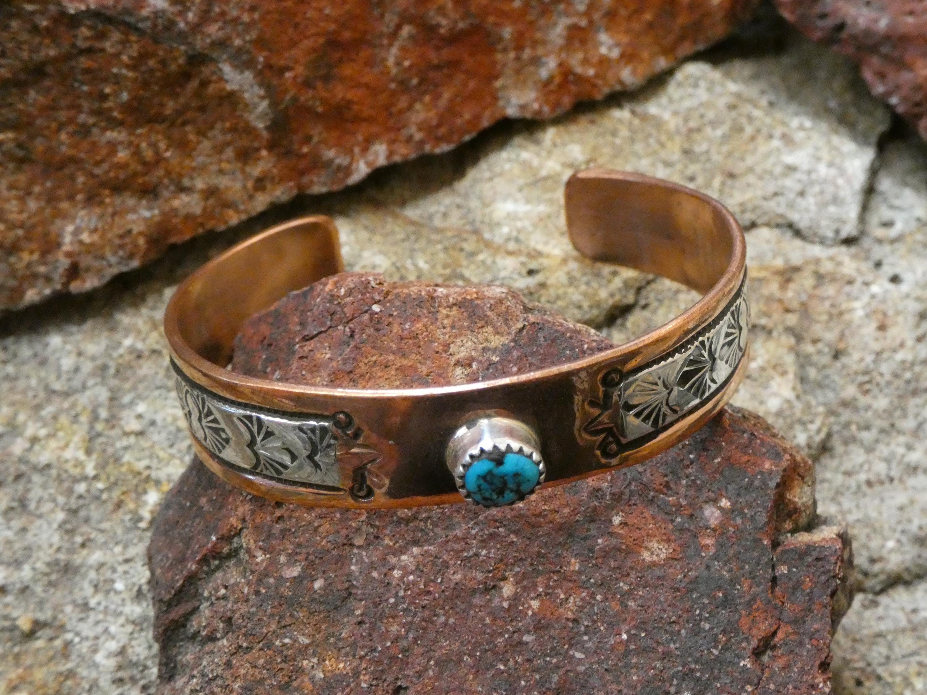 Navajo Native American Handcrafted Stamped Copper & Sterling