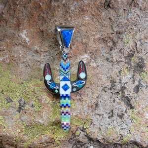 Saguaro Cactus Micro Inlayed Colorful Gemstone And Fire Opal Unique Saturn Planet Sterling Silver 925 Handcrafted Pendant Free Shipping Y29
