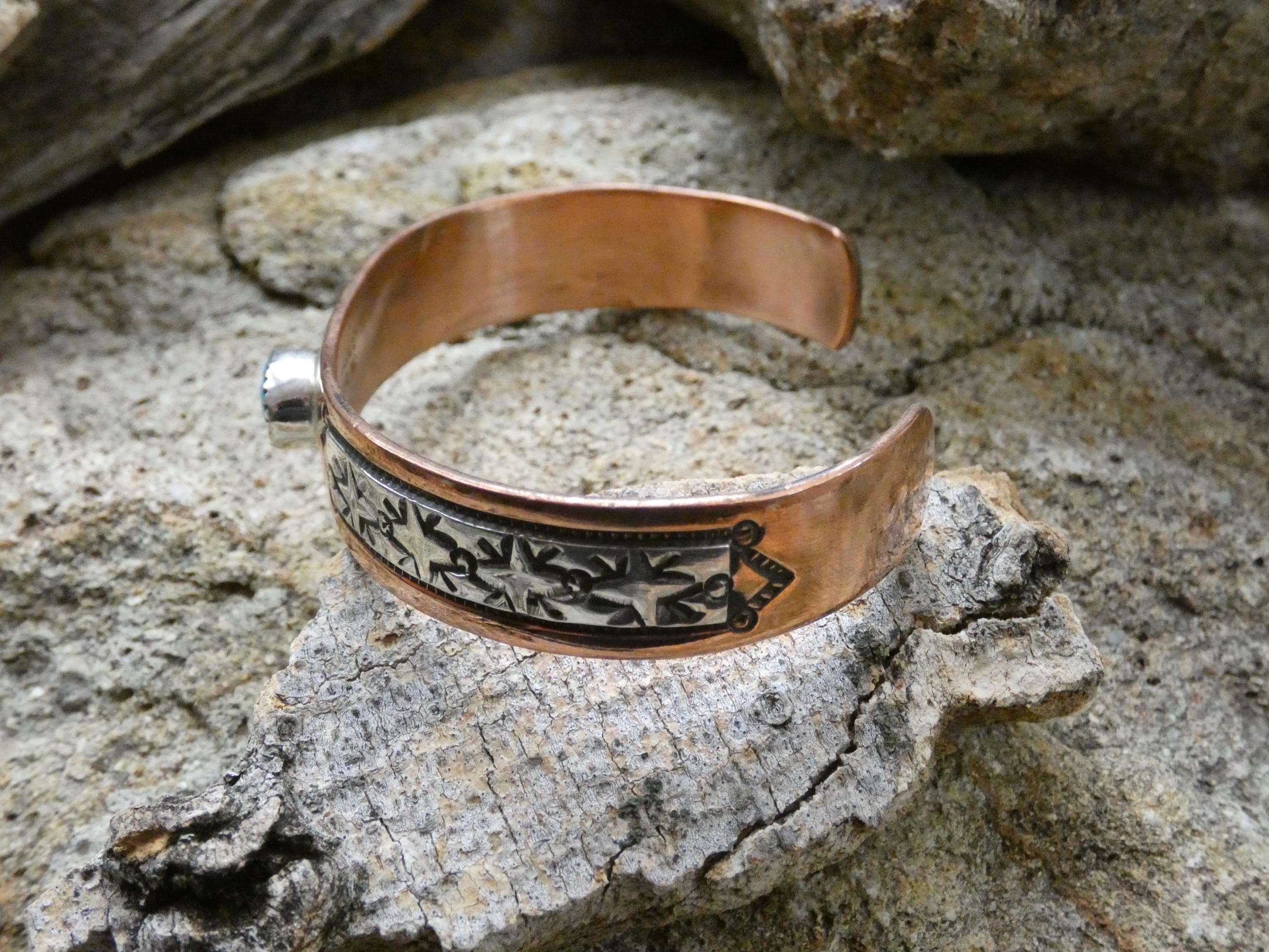 Native American Navajo Handcrafted Stamped Copper & Sterling
