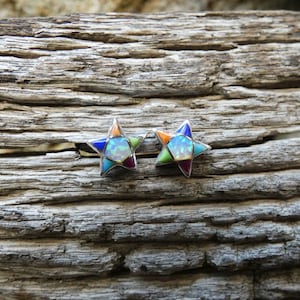 Simply Stars Cute Small Handcrafted Sterling Silver 925 Multi Gemstone and Opal Stud Colorful Earrings Free Gift Box Free Shipping New P36