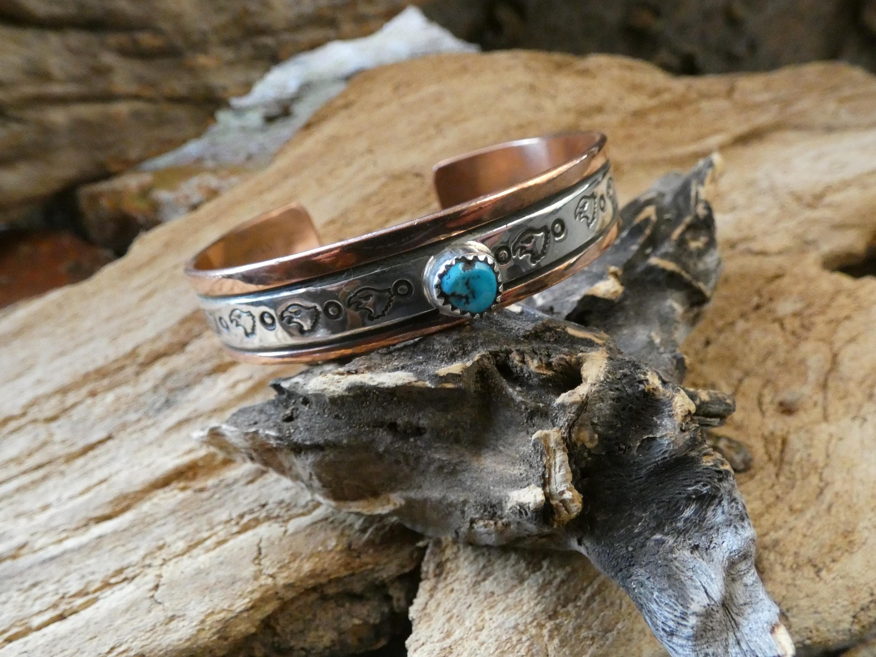 Native American Navajo Eagle Hawk Handcrafted Copper & Sterling